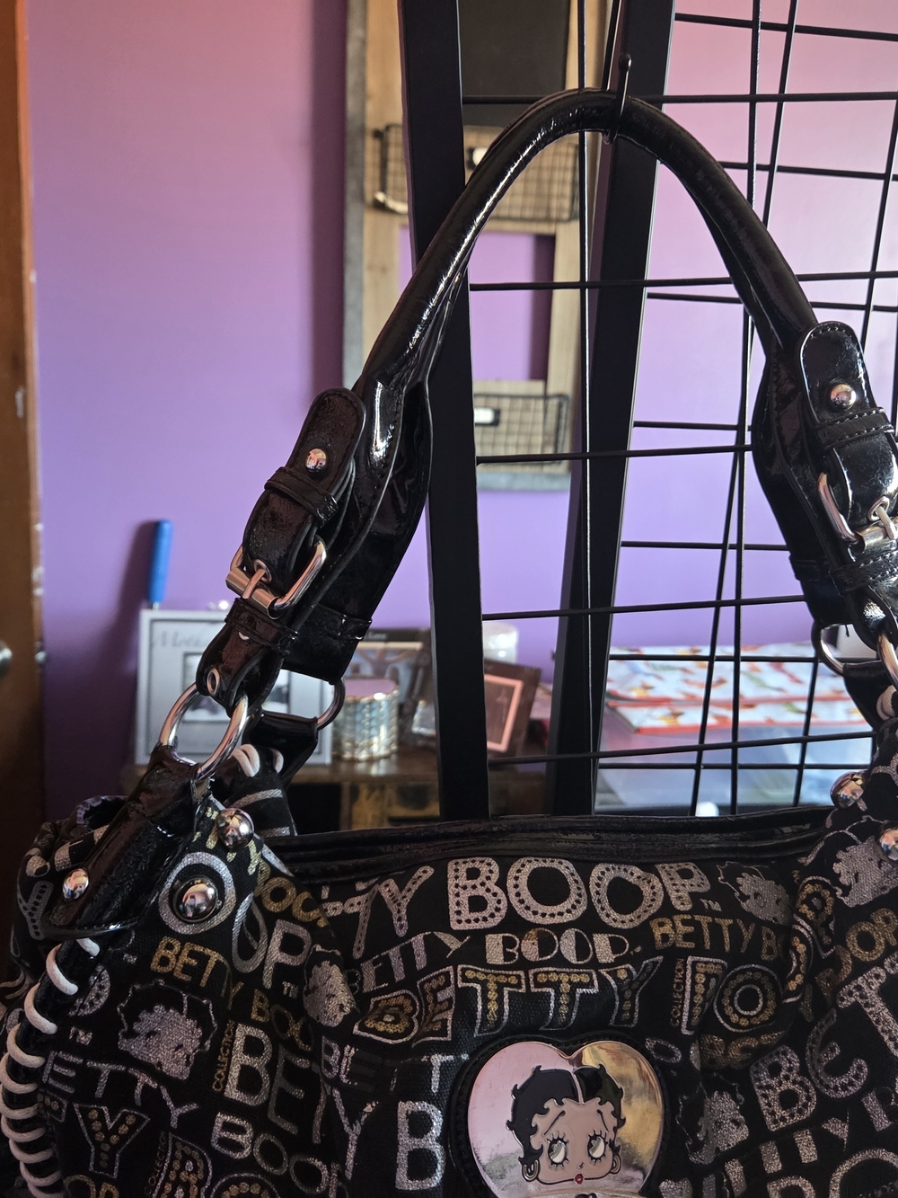 Betty Boop Black and Silver Logo Shoulder Bag - Picture 2 of 4